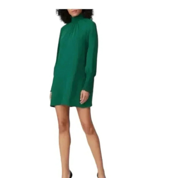 Amanda Uprichard Green Naoemi Dress Turtleneck Mini Long Sleeve Smocked Sz S - Picture 1 of 13